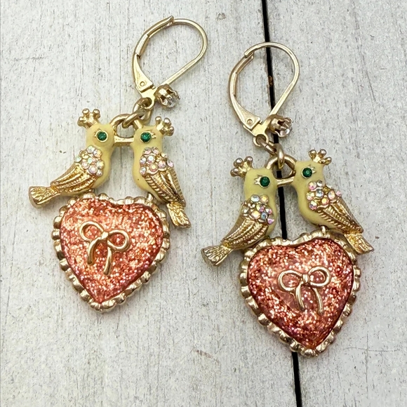 Betsey Johnson Jewelry - Betsey Johnson Love Bird Heart Earrings